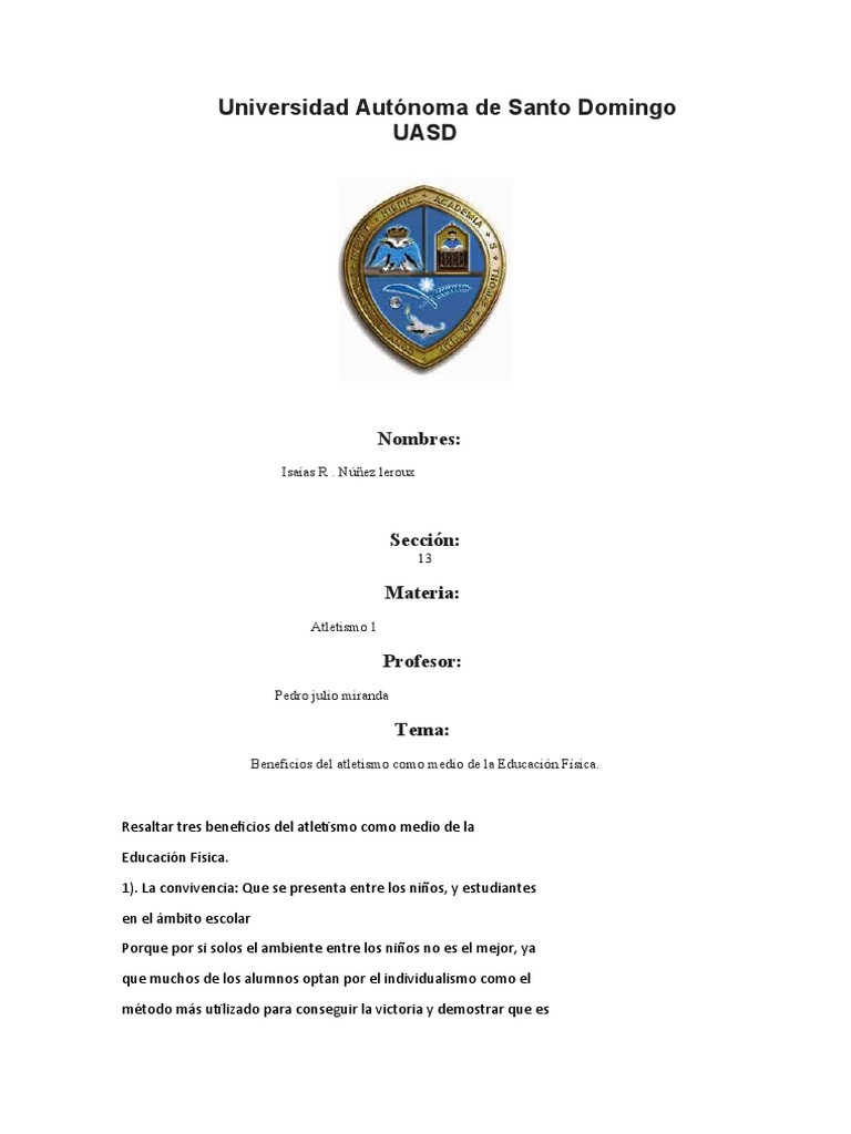 Beneficios Del Atletismo Como Medio de La Educación Física. | PDF