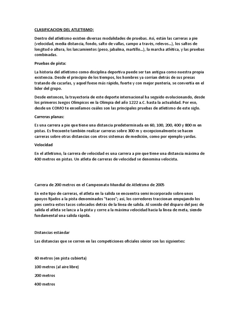 Clasificacion Del Atletismo PDF Deporte del atletismo Deportes
