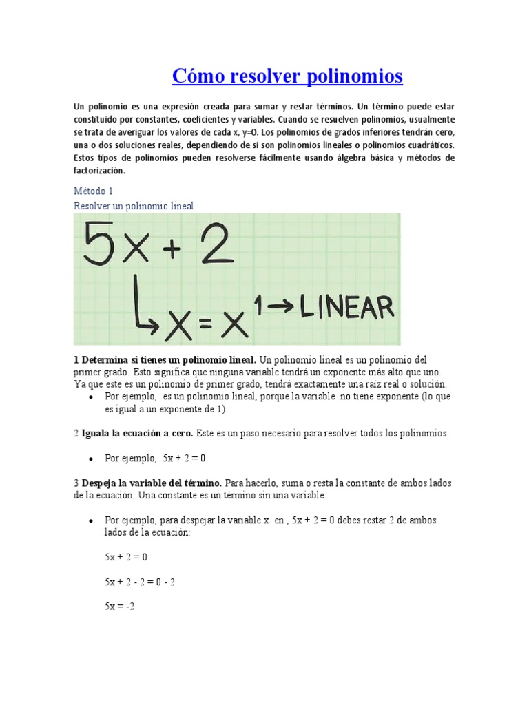 Cómo resolver polinomios paso a paso | PDF | Ecuaciones | Factorización