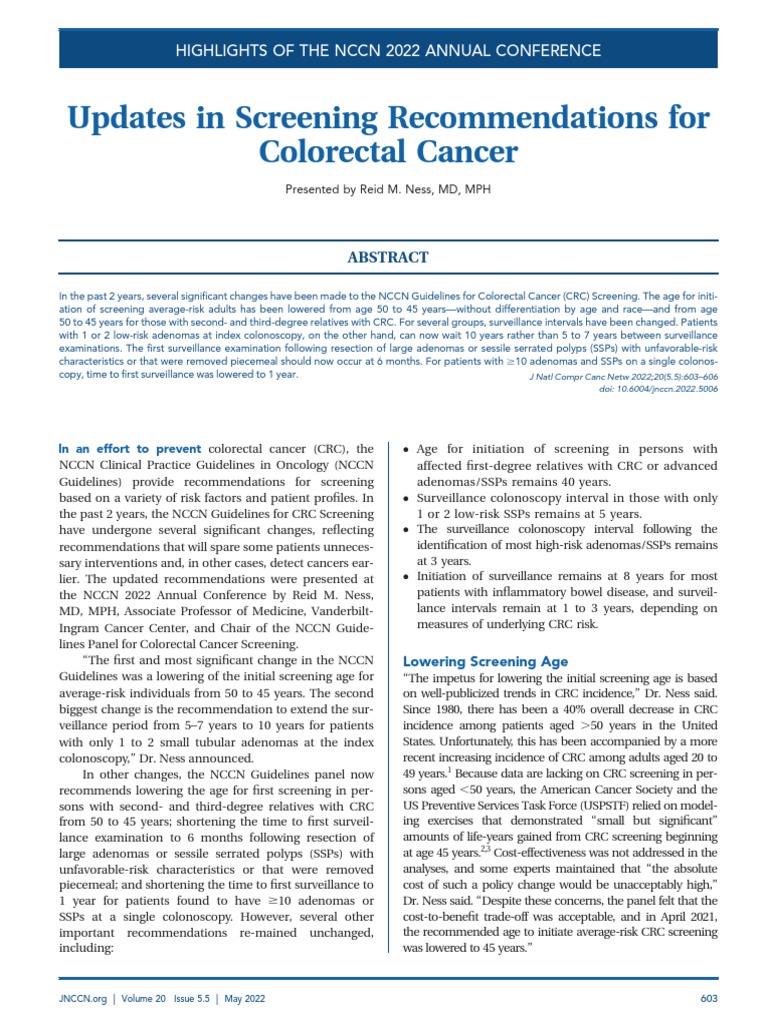 Updates in Screening For Colorectal Cancer PDF