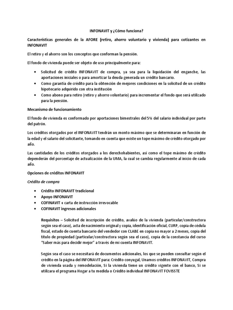 Funcionamiento y Créditos INFONAVIT | PDF | Bancos | Certificado de ...