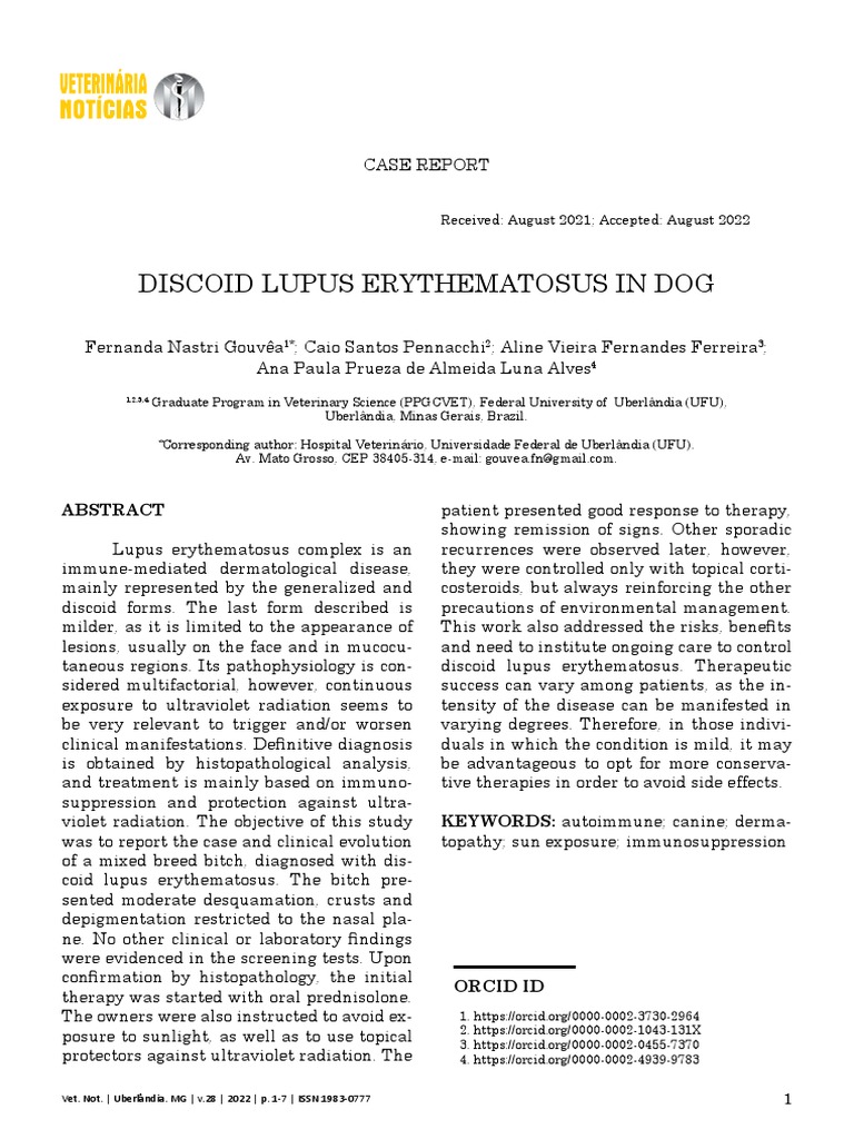 Discoid Lupus Erythematosus in Dog PDF Causes Of Death Clinical