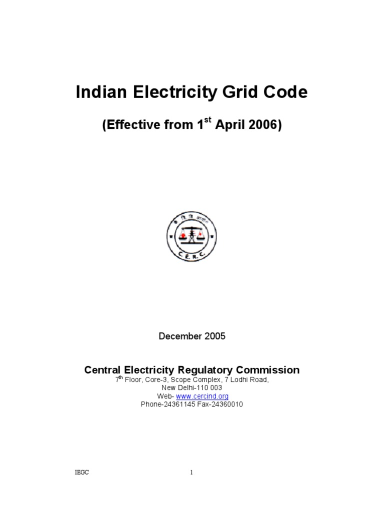 Indian Electricity Grid Code: (Effective From 1 April 2006) | PDF