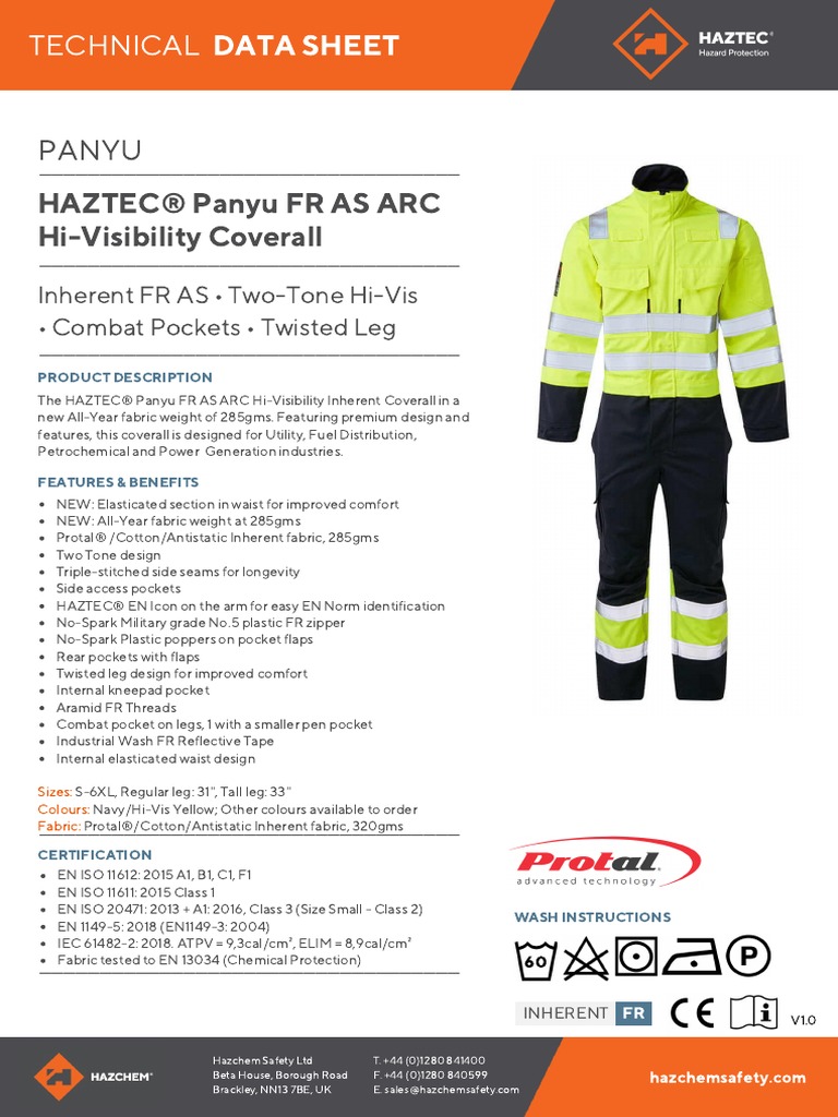 HAZTEC Panyu FR AS ARC Hi Vis Coverall - V1.0 | PDF | Manufactured ...