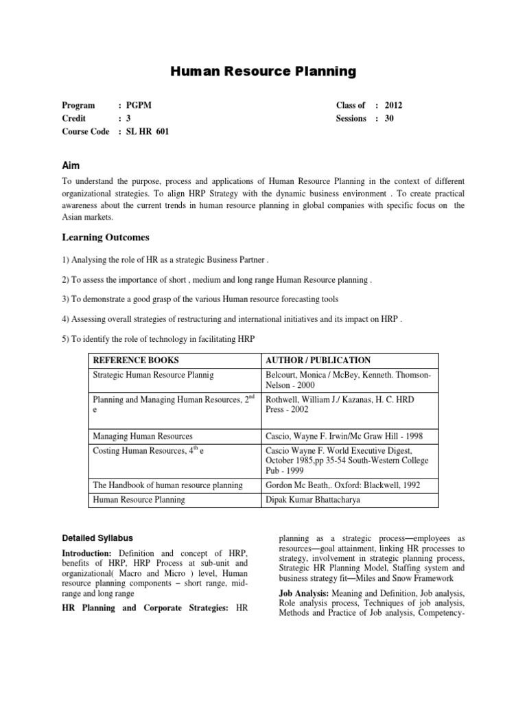 Human Resource Planning Overview | PDF | Human Resource Management ...