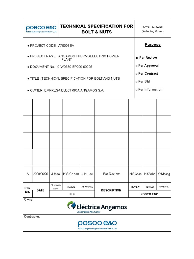 0WD380EP20000005 Rev A) Bolt and Nuts Tech. Spec. PDF Screw