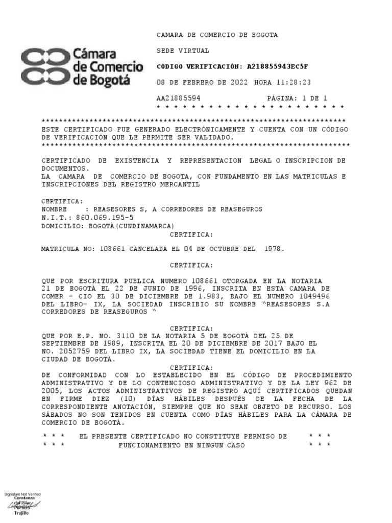Certificado de Reaseguros Bogotá | PDF | Justicia | Crimen y violencia