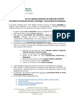 Orientaciones Sobre Los Ajustes Manuales de Matrícula S.2023/1 Facultad de Comunicaciones y Filología - Universidad de Antioquia