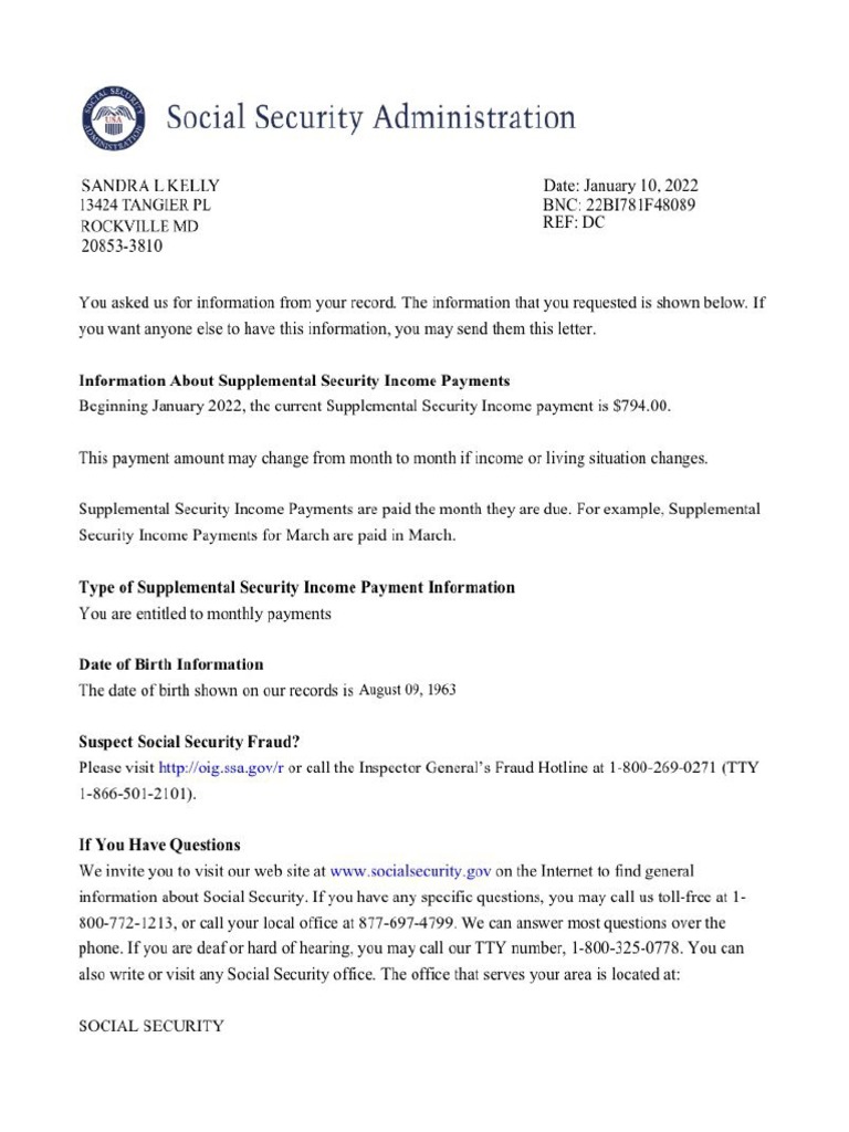 Ssa Award Letter Sandra MD | PDF