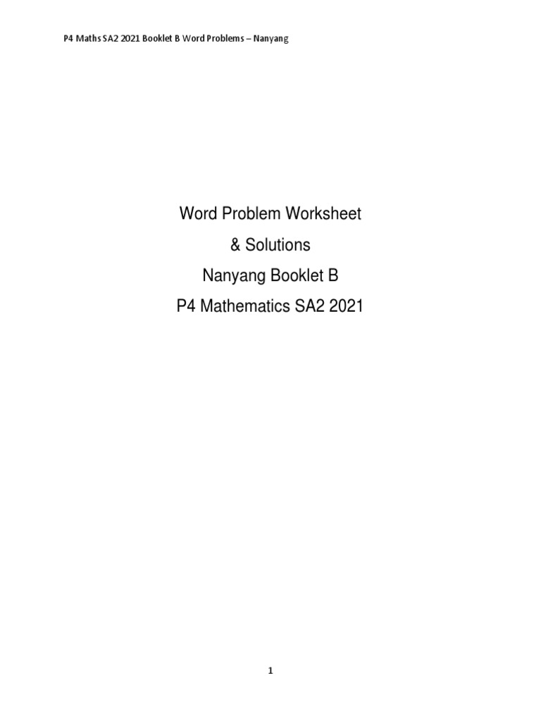 P4 Maths SA2 2021 Word Problems Guide | PDF | Mathematics