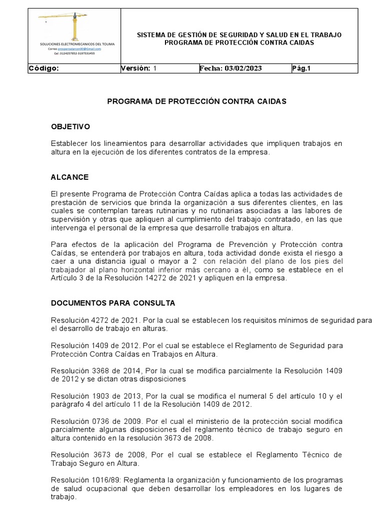Q.programa de Proteccion Contra Caidas Reso 4272 | PDF