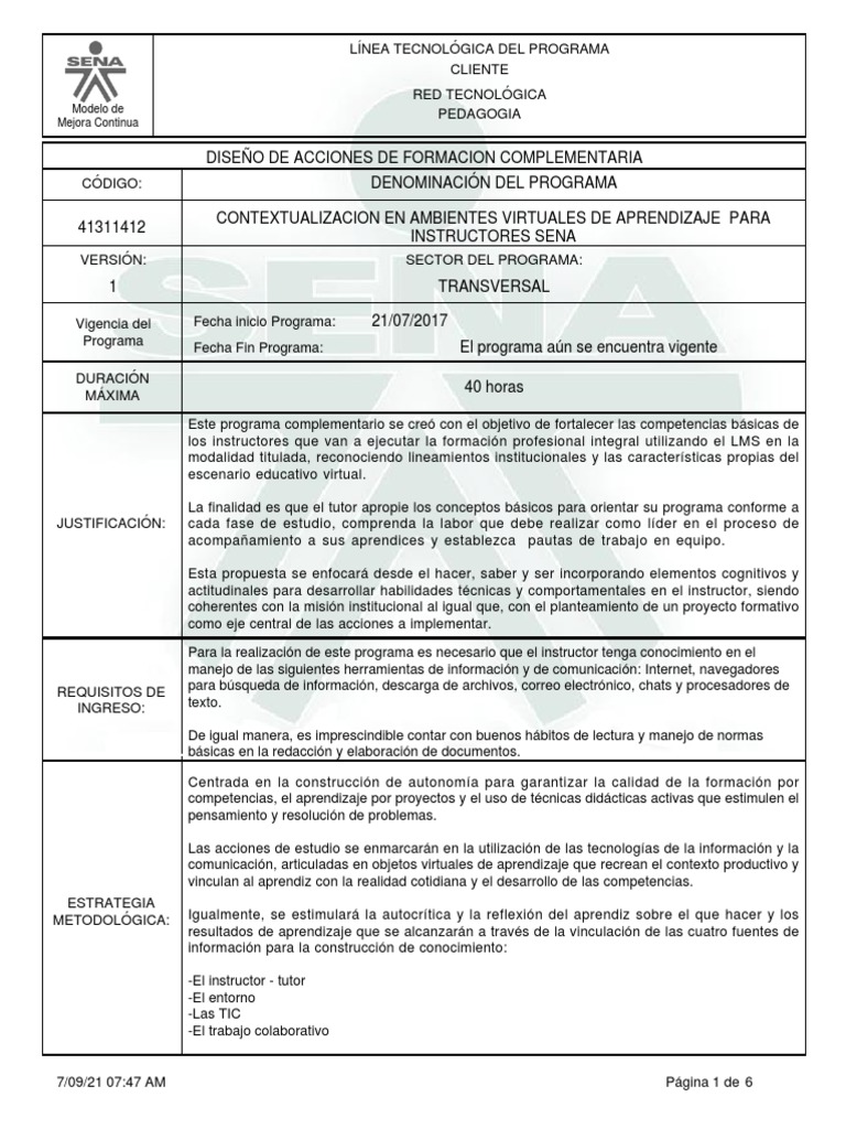 Hoja de Ruta para Instructores SENA | PDF | Plan de estudios | Aprendizaje