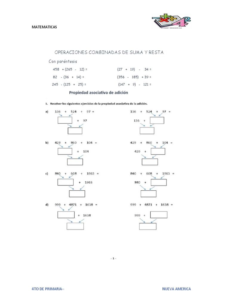 Operaciones Combinadas De Suma Y Resta Pdf