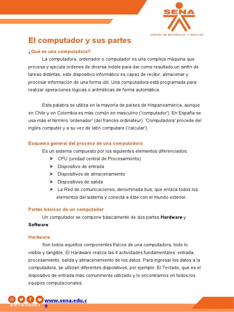 Partes y funciones de una computadora | PDF | Hardware de la ...