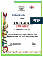 Extra Miler Kindergarten Certificate