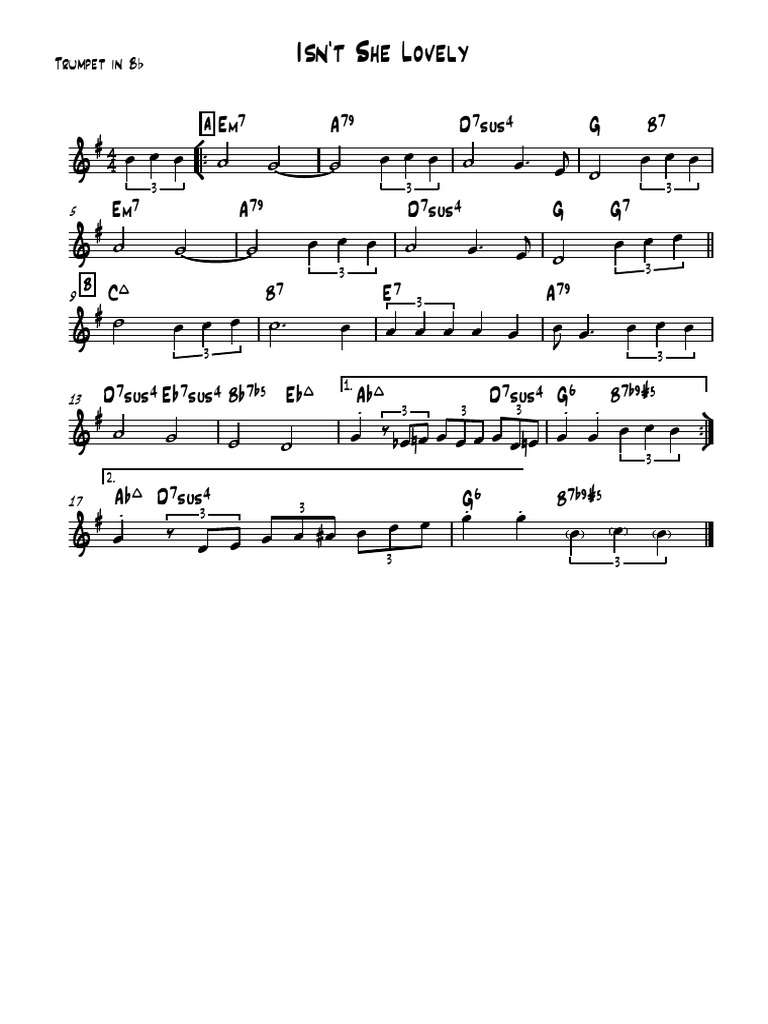 Isn t she lovely trumpet in bb pdf