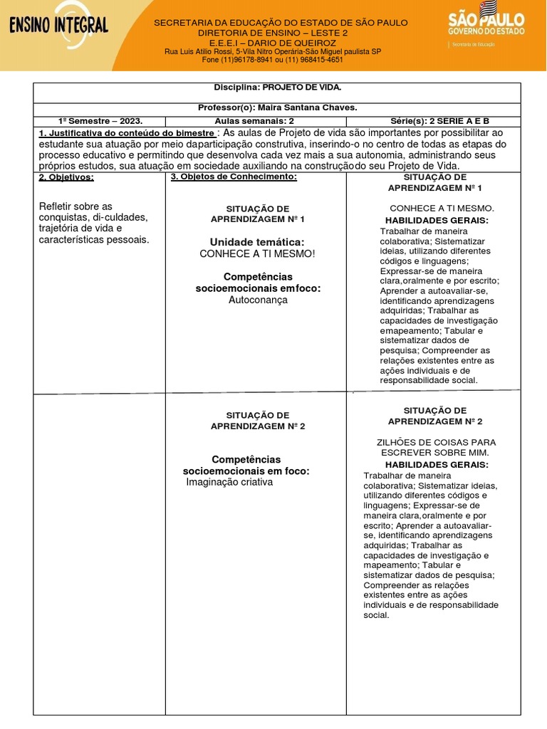 Atividades de Projeto de Vida para Alunos | PDF | Aprendizado | Ciência ...