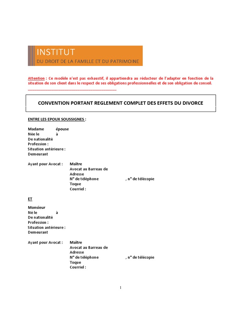 Modle de convention de divorce amiable | PDF | Mariage | Divorce