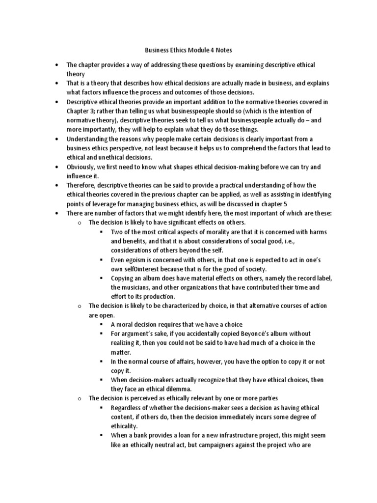 Business Ethics Module 4 Notes Pdf Decision Making Morality