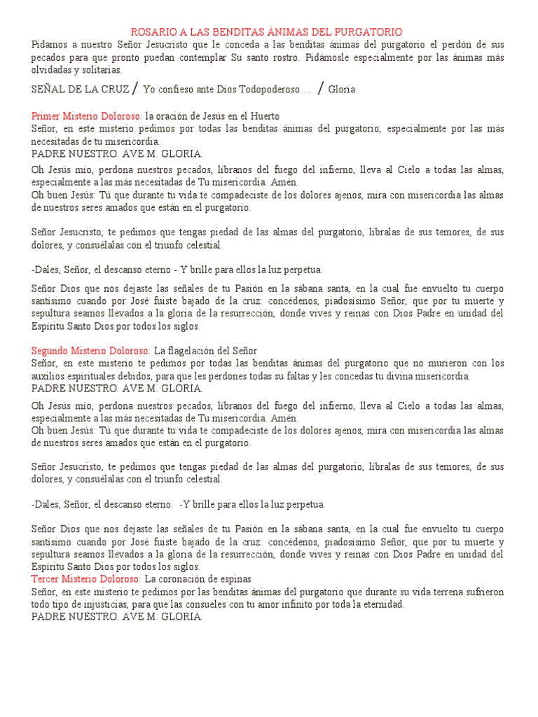 Rosario A Las Benditas Ánimas Del Purgatorio | PDF | Purgatorio | María ...