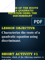 6 - NATURE OF THE ROOTS OF A QUADRATIC EQUATION USING DISCRIMINANT (Autosaved)