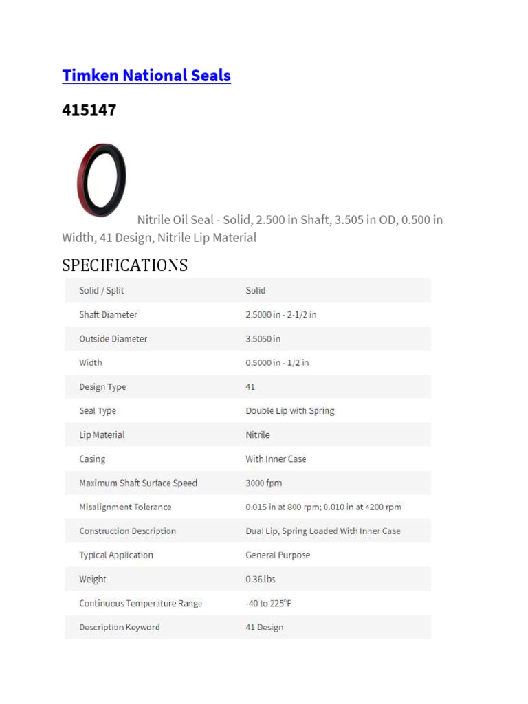 Datasheet_415147_Timken National seals PDF