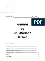 Resumos DE Matemática A 12º ANO: ESTUDANTE: - 20 - / 20