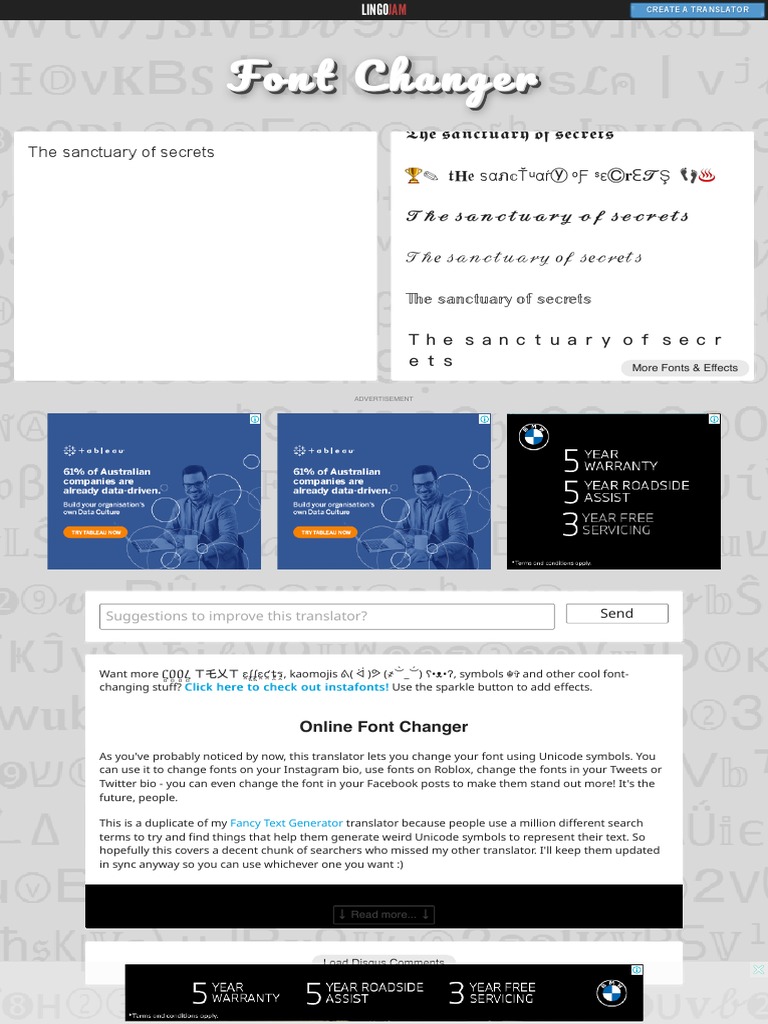 Font changer online lingojam pdf pdf world