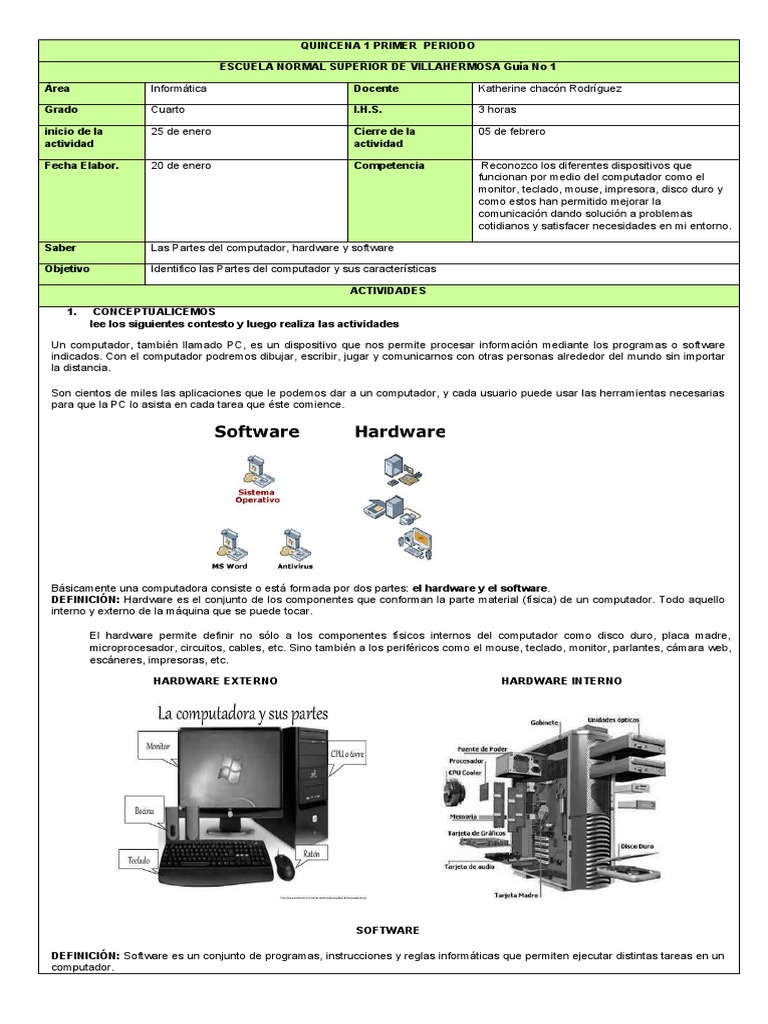 Guía de Informática Grado Cuarto | PDF | Hardware de la computadora ...