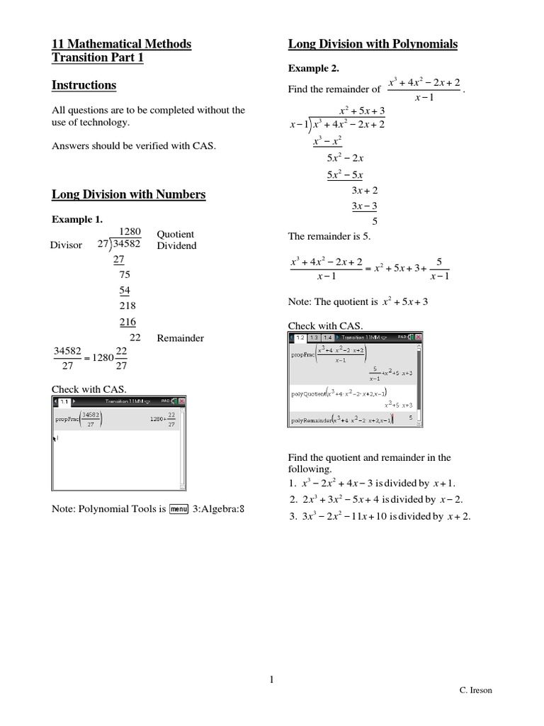 Long Division in Algebraic Methods | PDF | Factorization | Applied ...