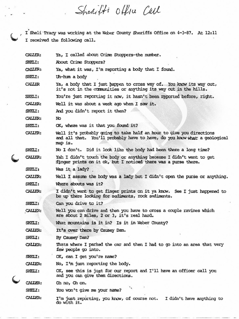 1987 4 3 WCSO Call Transcript | PDF