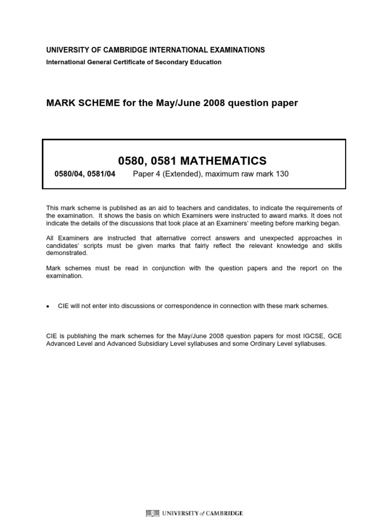 0580 s08 Ms 4 | PDF