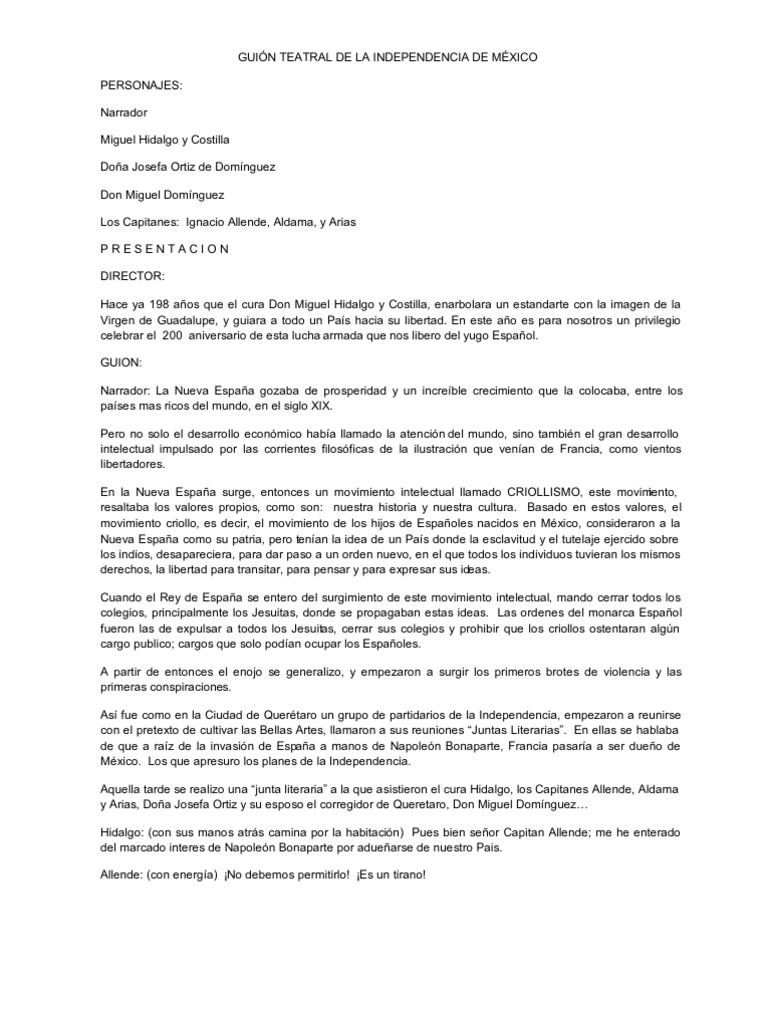 GUIÓN TEATRAL DE LA INDEPENDENCIA DE MÉXICO
