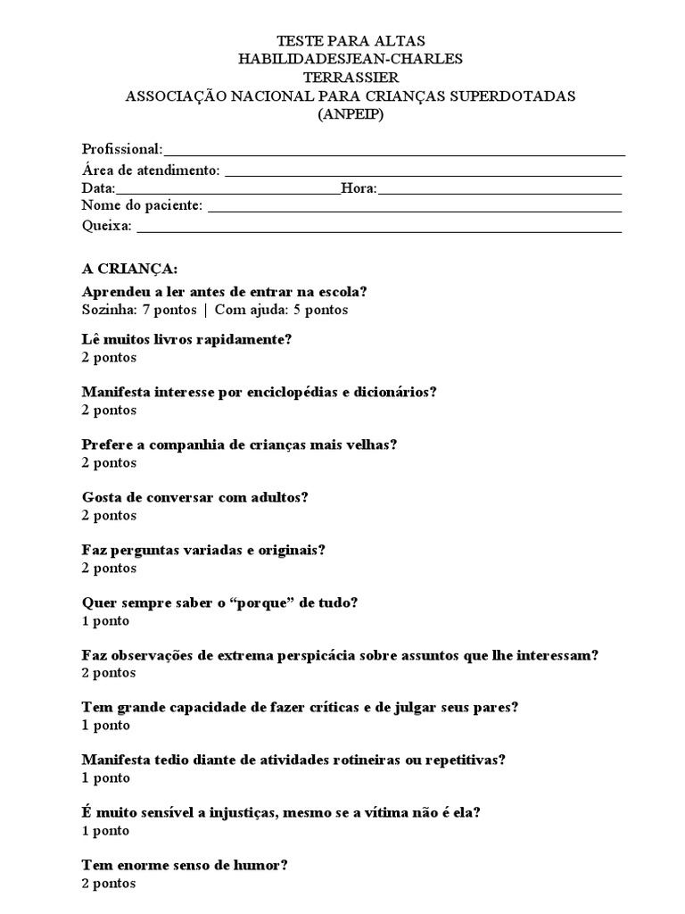 Teste Para Altas Habilidades | PDF
