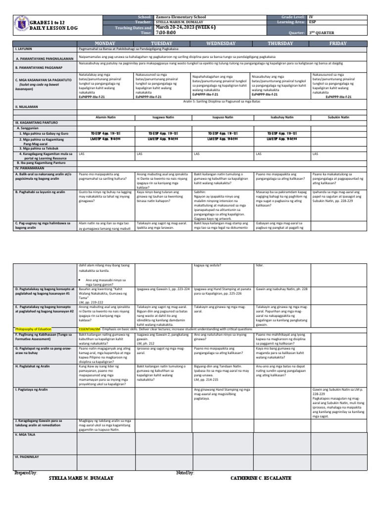 DLL - Esp 4 - Q3 - W6 | PDF