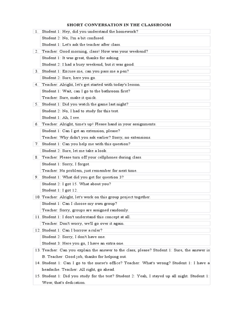 Short Conversation in The Classroom | PDF | Behavior Modification ...