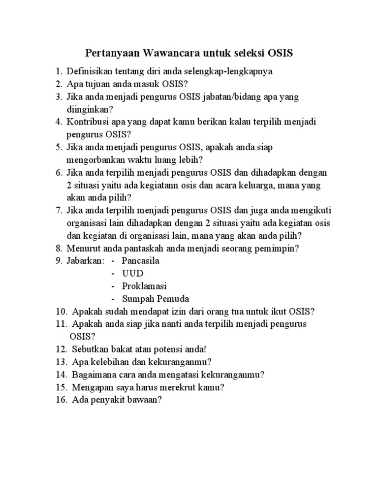 Pertanyaan Wawancara Untuk Seleksi OSIS | PDF | Gaya Hidup
