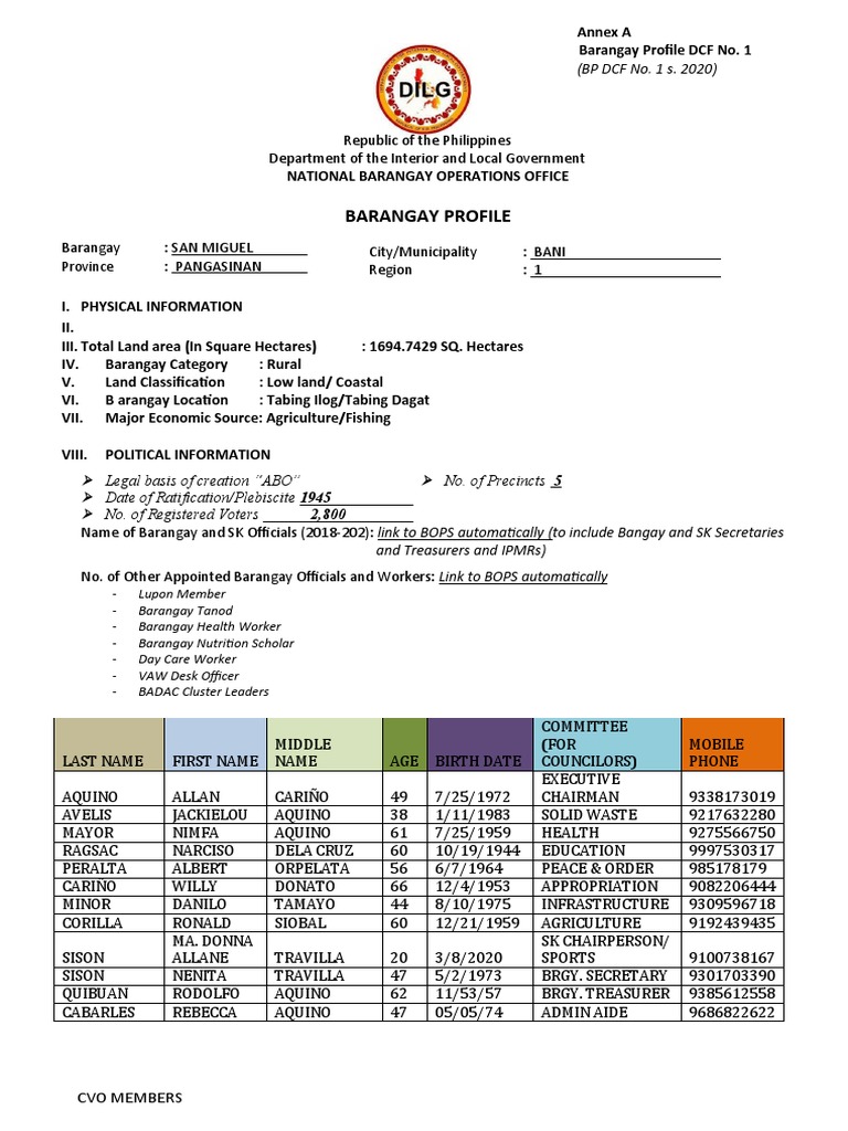 San Miguel Barangay Profile 2020 | PDF