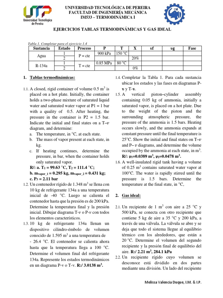 Ejercicios de Termodinámica y Gas Ideal | PDF | Gases | Temperatura