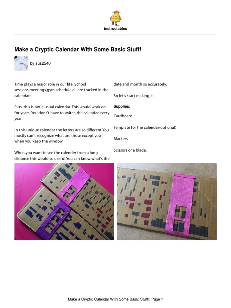 Make A Cryptic Calendar With Some Basic Stuff PDF