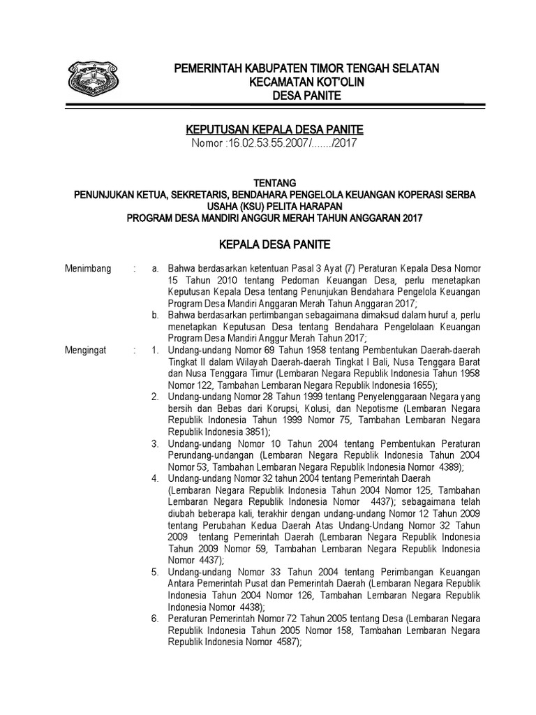 Pemerintah kabupaten timor tengah selatan kecamatan kot olin desa