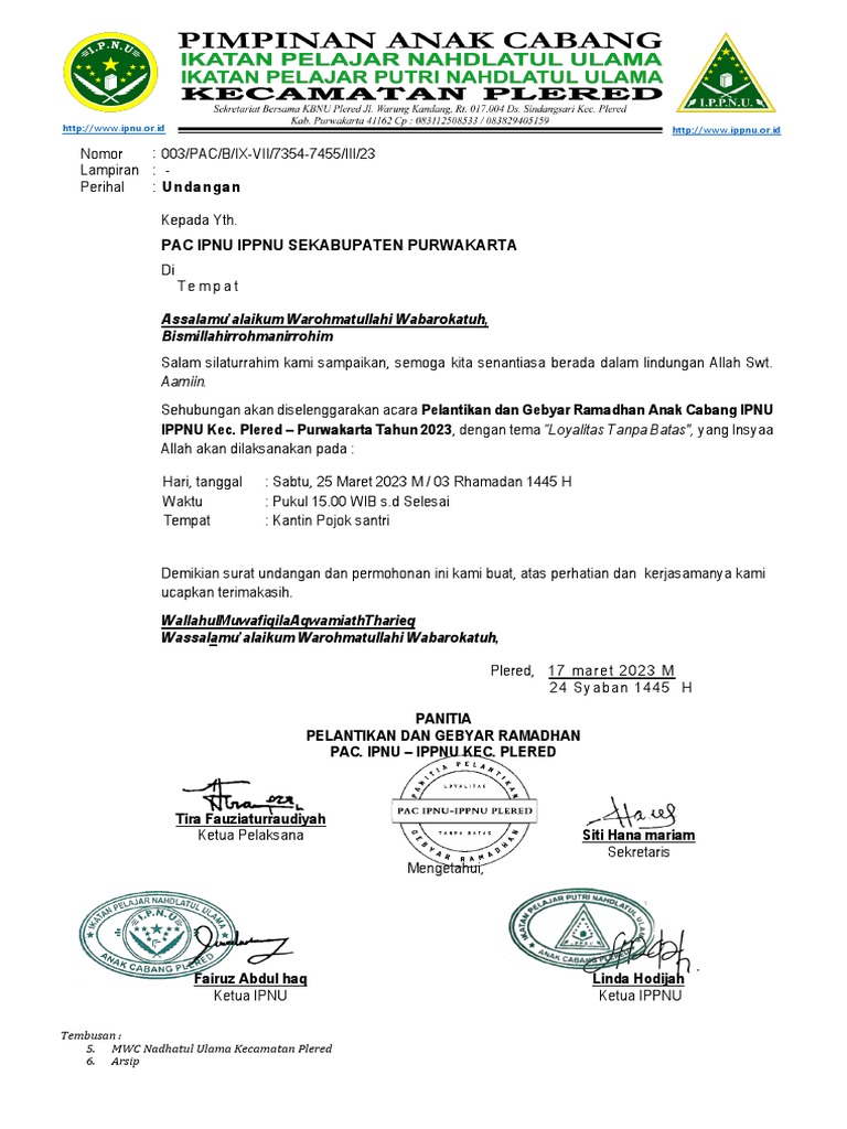 Undangan Pac Ipnu Ippnu Sekabupaten Purwakarta PDF | PDF
