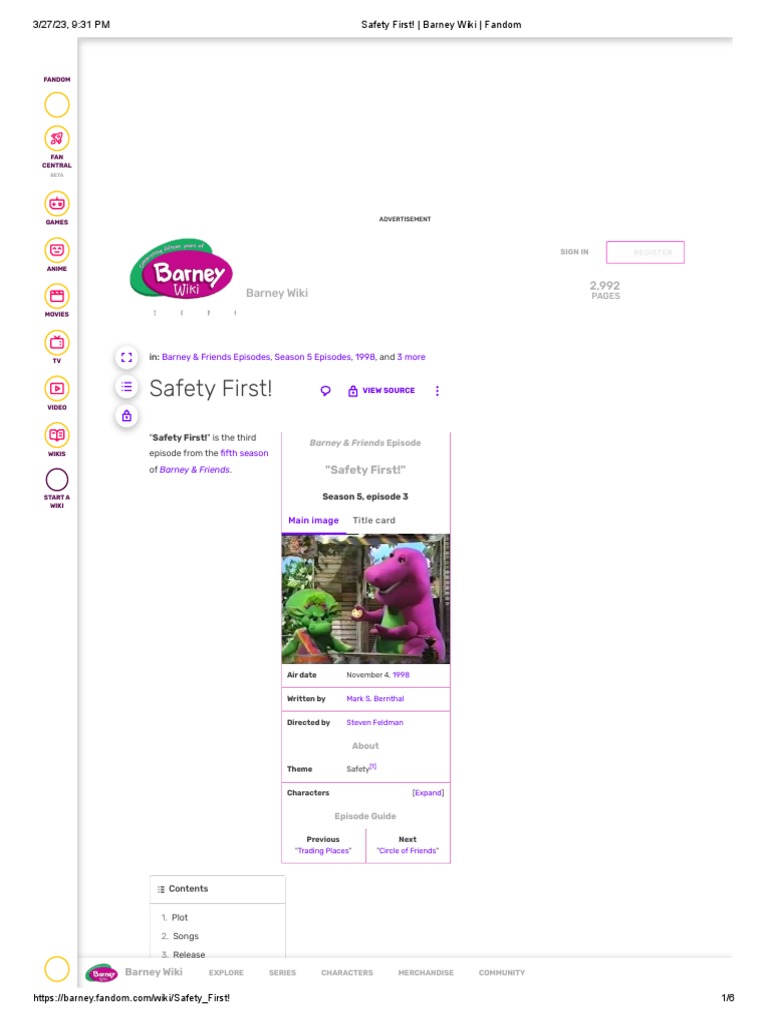 Barney's Safety First Episode Guide | PDF | Fandom