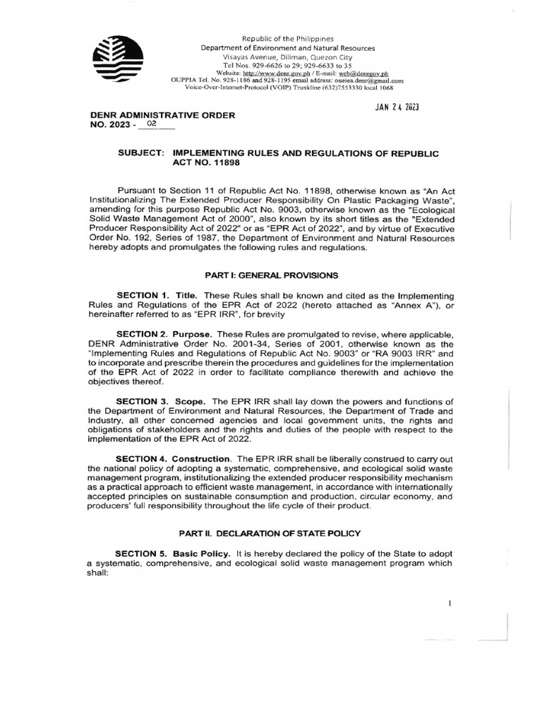 RMC No. 28-2023 Annex B (R.A. No. 11898 IRR) PDF | PDF | Waste ...