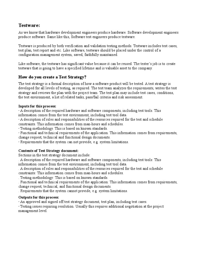 Testware:: How Do You Create A Test Strategy? | PDF | Software Testing ...
