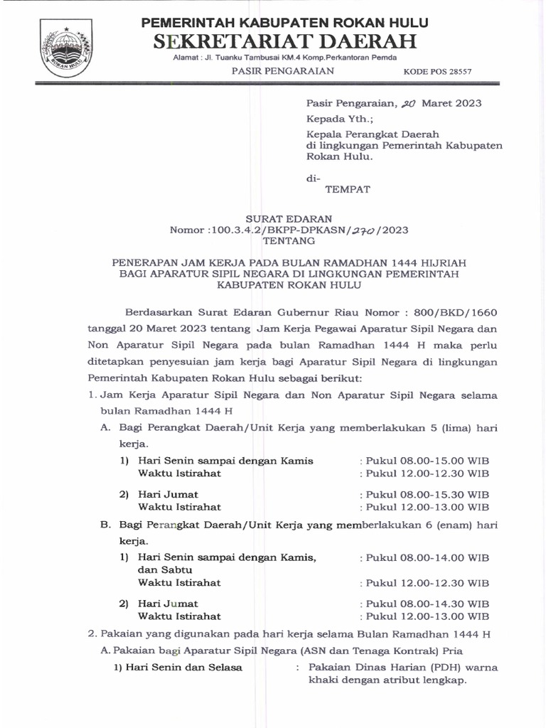 Surat Edaran Jam Kerja Pada Bula Ramadhan PDF