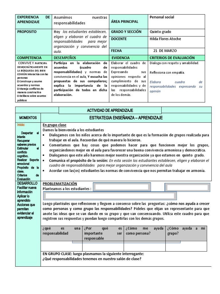 Cuadro de Responsabilidades en el Aula | PDF | Salón de clases | Evaluación