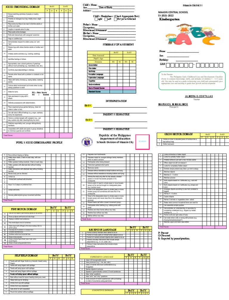 Eccd Checklist For Kindergarten Template