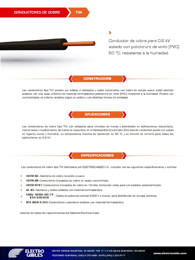 Ficha TW | PDF | Conductor electrico | Cobre