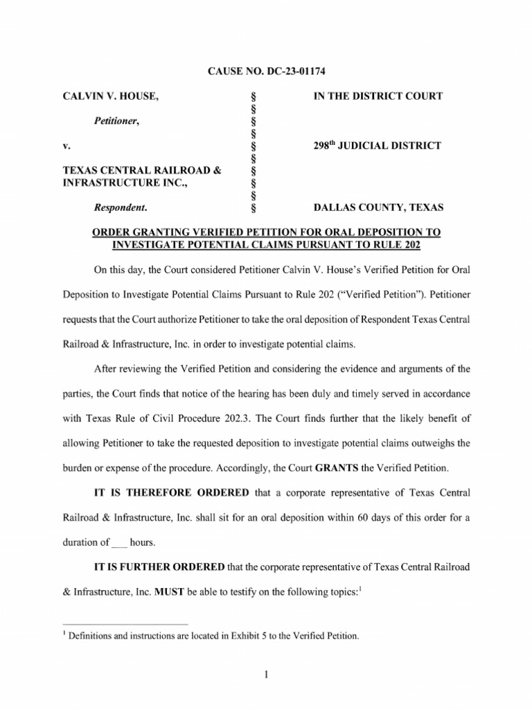 Rule 202 Petition for Texas Central | PDF | Eminent Domain | Deposition ...